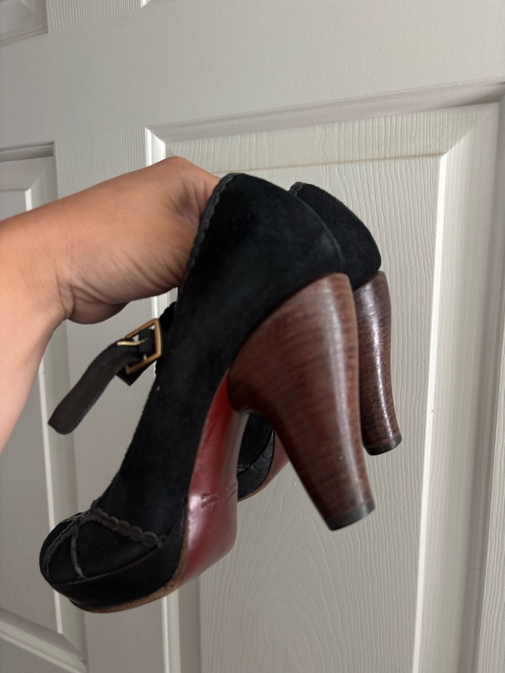 Chie Mihara Black Suede Mary Jane Heels Contrast Stitch Chunky Heel EU 37 - Picture 4 of 6